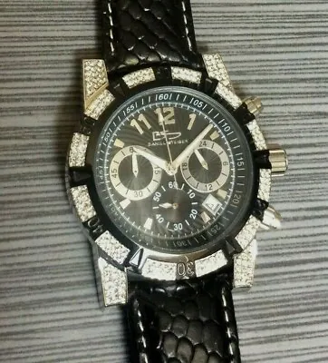 $126 • Buy Daniel Steiger Men's Crystal Watch Rialto Black Dial On Black Leather Band New!