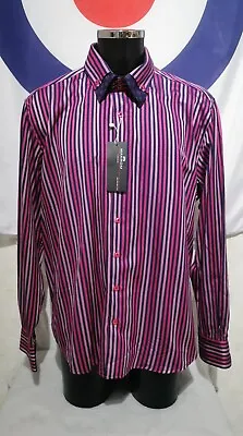 BNWT Mens Makrom London Slim Fit Long Sleeve Striped Shirt Purple Size 4XL  H1 • £32.99