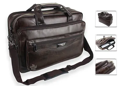 Mens Brown Laptop Bag Briefcase Messenger Work Office Shoulder Bag Faux Leather  • £29.95