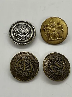 Vintage Brass Silver Gold Crest Uniform Buttons Lot 4 (7/8” In Diameter) • $7.50