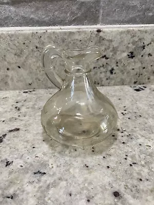 Vintage Clear Glass Short Chubby Pitcher 4  H • $10