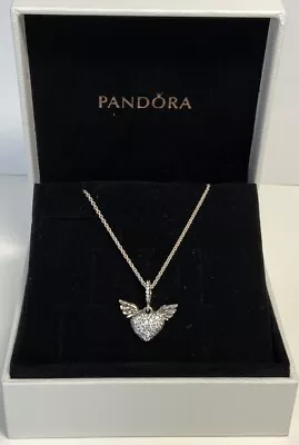 Pandora ALE Sterling 925 Pave CZ Heart & Angel Wings Pendant 18-inch New HR24 • $15.95
