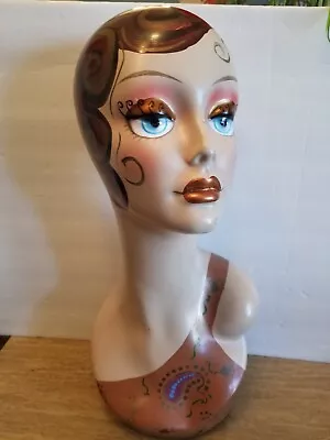 Vintage Female Fiberglass Artistic Flapper Style Painted Face Manneguin Head. • $74.99