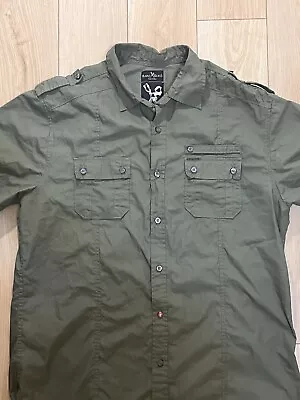 Marc Ecko Cut & Sew Shirt Size XL Green Button Up Short Sleeve Industrial • $11