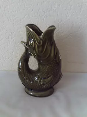 Dartmouth Devon  Gurgling Fish Jug  17.5 CM Tall Pub Bar Water Jug Green Sticker • £25