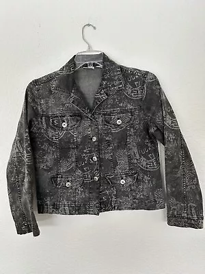 Chico's Gray Patterned Sz 0 Women's Light Weight Button Down Denim  Jacket • $15