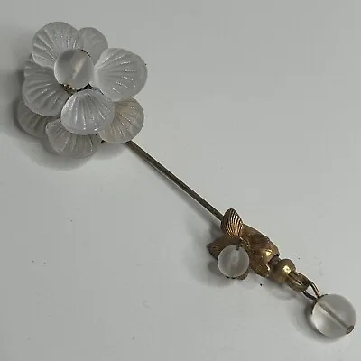 Vintage Signed Miriam Haskell Clear Molded Glass Seashell Beaded Stick Pin • $199.96