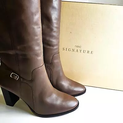 Next Signature Brown Leather Knee High Heeled Boots UK 7 Boxed BNWT • $143.98