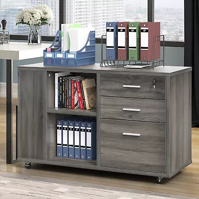 3 Drawer File Cabinet With Charging Station Lateral Wood Filing Cabinet Lockable • $97.77