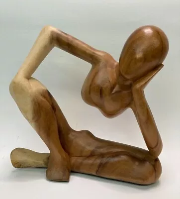 Wood Carving Balinese Yoga Abstract Thinker Sculpture Handcrafted Art Display  • $38