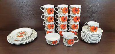 £16.99 • Buy Vintage Retro J G Meakin Studio Poppy Cups And Saucers Red White Floral 