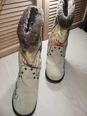 Ed Hardy Studed Boots Size 8 Fur Lined • $32.95