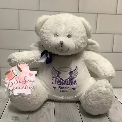 Personalised Angel Teddy Bear Gift Memorial Bear Newborn Rainbow Baby • £27.99