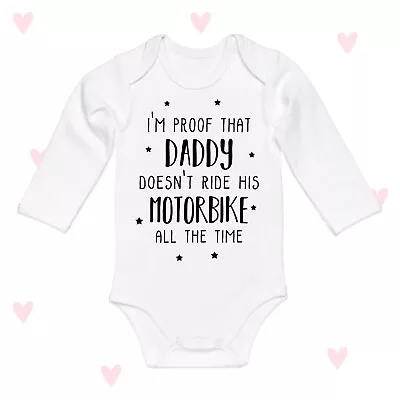 Motorbike Daddy Baby Grow Personalised Bike Rider Boys Girls Dad Gift Longsleeve • £8.90