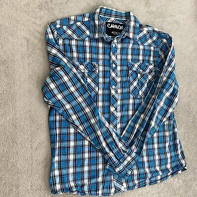 Carbon Men’s Western Blue Plaid Button Up Shirt Size Medium • $9.50