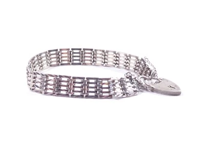 Vintage Silver Gate Bracelet Patterned Link 1979 HM 5 Bar 925 Sterling 13.9g  • £49.99
