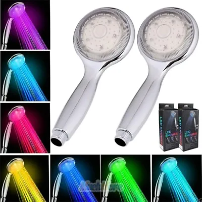 $8.99 • Buy 2Pcs Handheld LED Shower Head Water Saving Temperature Control 7 Color Changing