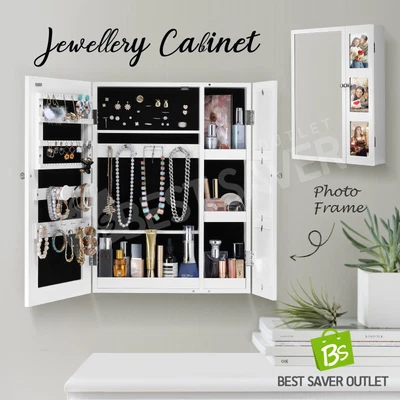 $94.75 • Buy Wall Mounted Hanging Jewellery Storage Cabinet Makeup Organiser Armoire White