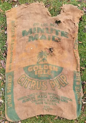 Vintage Minute Maid Golden Isle Burlap Citrus Pulp  Sack 100 Lbs Orlando Florida • $5.95