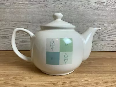 White Teapot With Green Squares Leaf Pattern Design  • £13.92