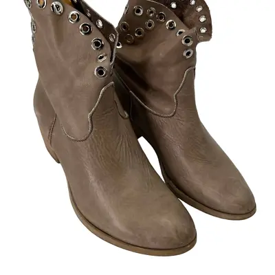 Vera Gomma Taupe Boots Silver Grommet Detail Size 39 (Size 8)* Flaws • $28