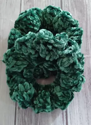 Set Of 2 Crochet Handmade Velvet Ruffle Hair Scrunchies Color Pine • $5