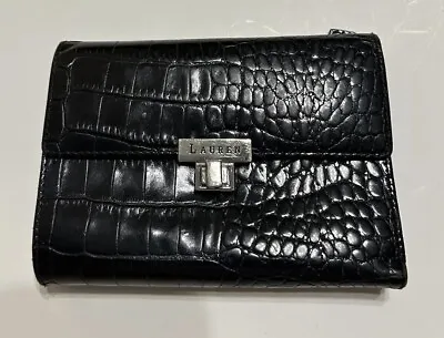 Vintage Lauren Ralph Lauren Women’s Black Croc Trifold Wallet 4” X 5.5” EUC • $25