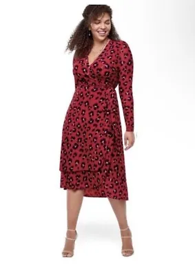 NWT Cabi Siren Red Authentic True Wrap Dress XS  Midi Boho Leopard Animal Print • $78.99