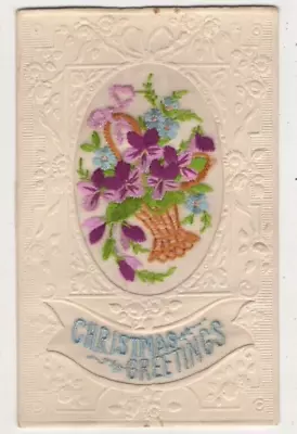 WW1 Embroidered Silk Postcard Christmas Greetings Flowers 1914-1918 Military • £4