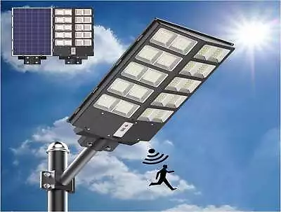 Commercial Solar Street Light Dusk-Dawn Parking Lot Road Lamp W/Pole Deep Cycle • $99.20