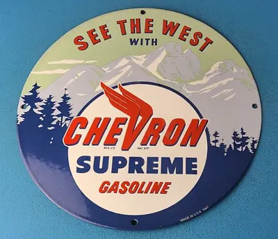 Vintage Chevron Gasoline Porcelain Gas Service Station Oil Rack Pump Plate Sign • $144.37