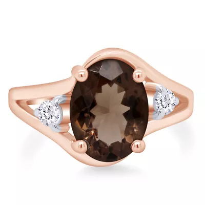 14K Yellow Gold Plated Oval Cut Smoky Quartz & White Topaz Fashion Ring • $150.74