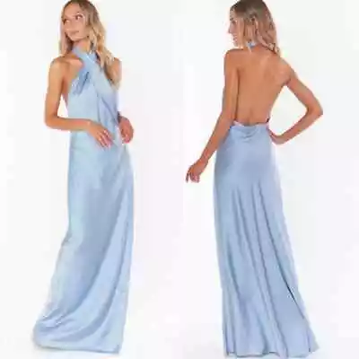 Show Me Your Mumu Jasmine Halter Maxi Dress Steel Blue Luxe Satin Xlarge Xl • $130.99