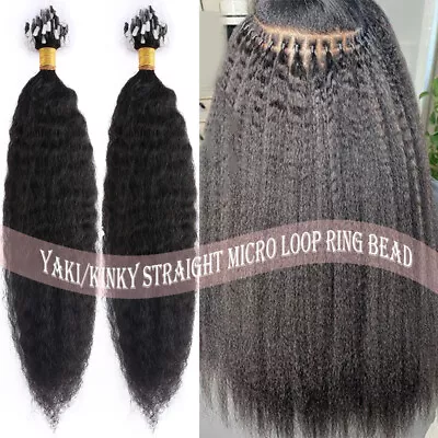 Kinky Straight Yaki Micro Links Loop Ring Remy Human Hair Extensions Pre Bonded • $64.11