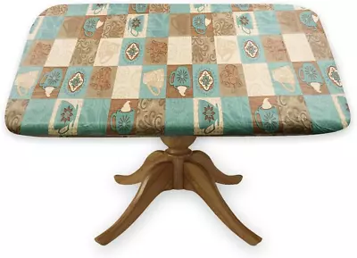 Deluxe Elastic Edged Flannel Backed Vinyl Fitted Table Cover - Global Coffee Pat • $22.01