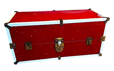 Vtg Metal Doll Case Suitcase Steamer Trunk Red 1950s Carrier Storage Large • $70.30