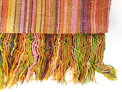 Woven Colorful Textile Scarf With Fringe And Tassels From Mexico • $18.29
