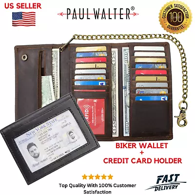 Hunter Vintage Leather Men Biker Wallet With RFID Block Bifold Card Holder Free • $28.99