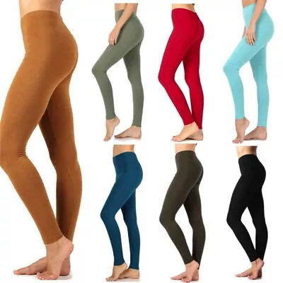 Womens ZENANA Full Ankle Length Leggings Basic Cotton Stretch Pants Yoga S-3X • $12.99