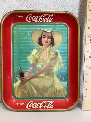 Vintage 1938 Coca-cola Girl In Yellow Dress Serving Advertising Tray Usa • $55