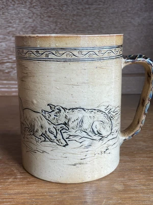 £349 • Buy Early Very Rare Large Pigs & Piglets Hannah Barlow Doulton Lambeth Tankard 1874
