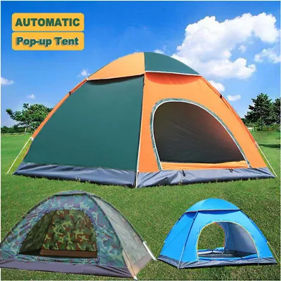 Instant Camping Tent 3-4 Person Pop Up Family Hiking Dome Waterproof Shelter Set • $18.45