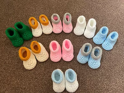 New Hand Crochet Baby Cuffed Boots Size 0-3 Months • £2.50