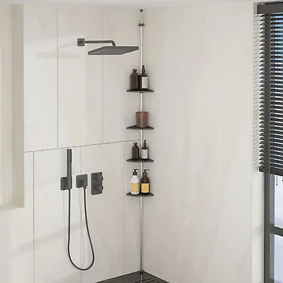 £21.99 • Buy 4-Tier Telescopic Shower Corner Shelf Silver Aluminium Shower Wall Rack VidaXL