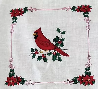 Handcrafted Cardinal W/Christmas Birds Table Cloth Crocheted Trim 42”x 52” VTG • $20.48