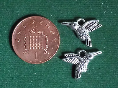 10 Bird Charms - Antique Silver - Humming Garden Nature • £2.85