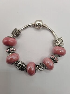 $44 • Buy Pandora Inspired Beaded Charm Bracelet Embellished With Crystals Rose Pink