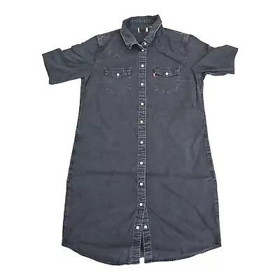 £27 • Buy Levi's Blue Denim Western Style Shirt Dress Size Medium Pearl Snap Buttons Levi
