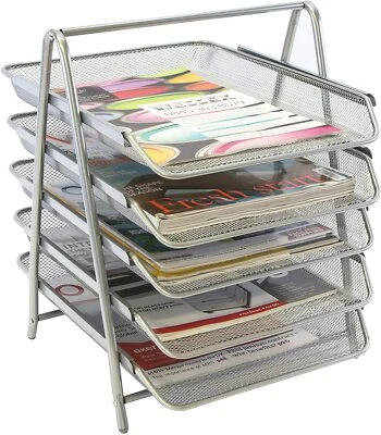 £19.99 • Buy Osco Silver Wire Mesh  5 Tier Letter Tray Sliding Drawers Front Loading Handle