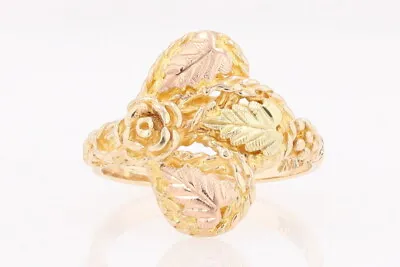 Black Hills Gold 17mm Leaves Grapes & Flower Ring 10k Multi-Tone Gold Size 6.5 • $157.99